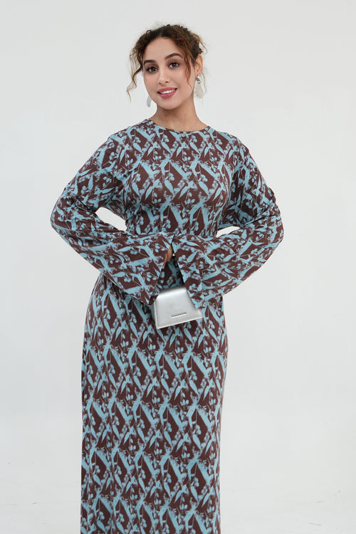 Dania Geometric Floral Flare Sleeve Maxi Dress