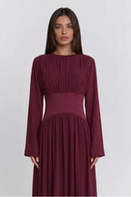 Iris Gathered Waist Flare Sleeve Maxi Dress-Wine