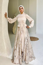 High-Neck Silhouette Maxi Gown-Beige