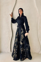 High-Neck Silhouette Maxi Gown-Gold&Black