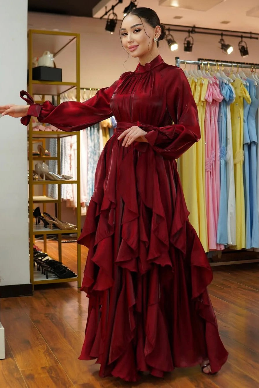 Elegant Slim-Fit Maxi Dress-Red