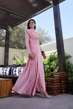 Hana Draped Ruched Split Maxi Dress-Pink