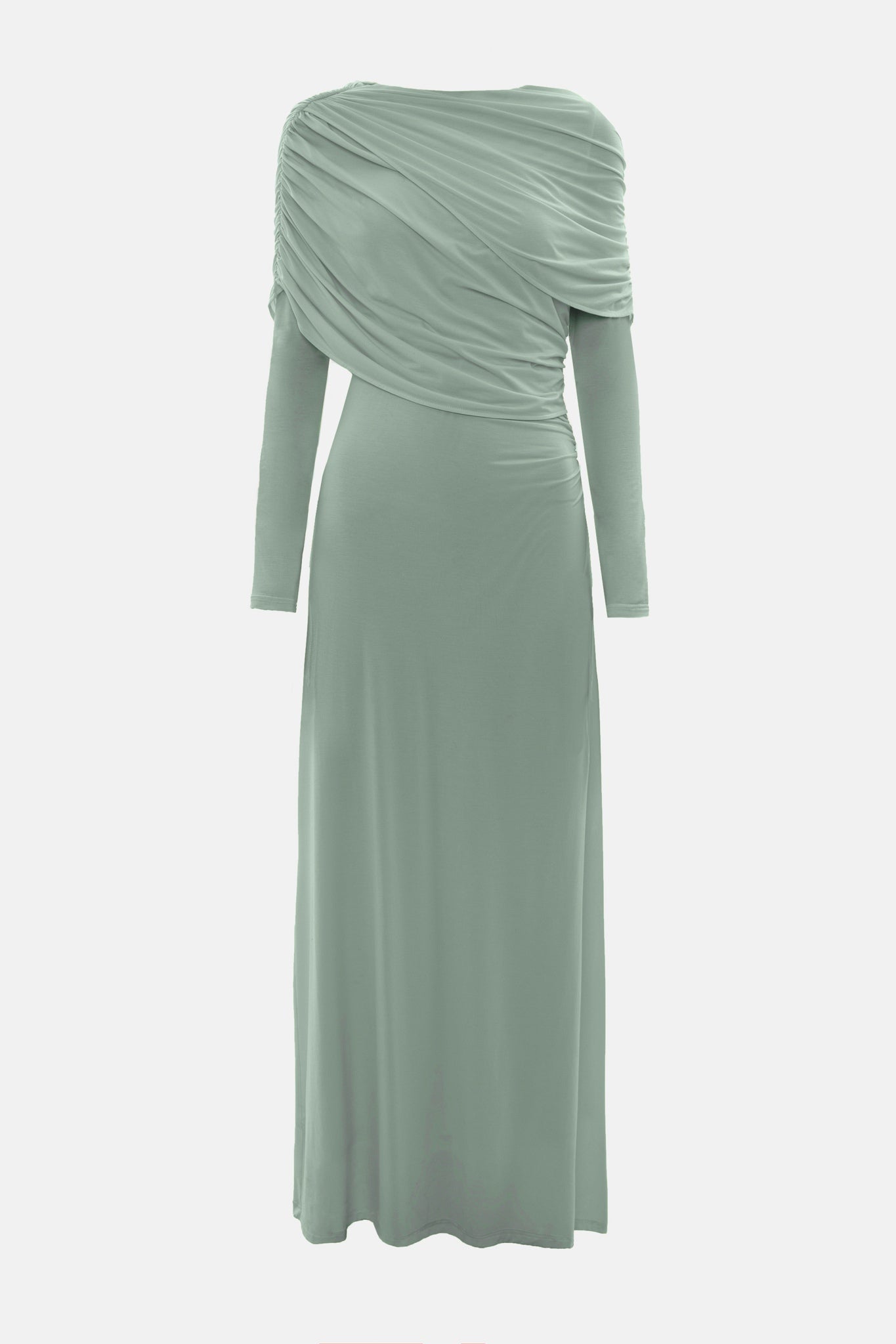 Draped Long-Sleeve Maxi Dress-Green