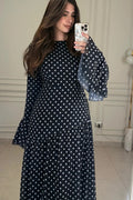 Bella Polka Dot Asymmetrical Maxi Dress-Black