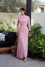 Hana Draped Ruched Split Maxi Dress-Pink