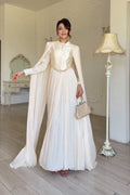 Serena Cape Sleeve Pleated Maxi Gown
