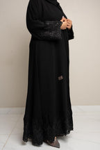 Zahra Sequin Lace Trim Hooded Open Abaya