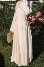 Zoe Draped Shoulder Textured Abaya-Apricot