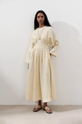 Textured Linen Box Pleated Maxi Dress