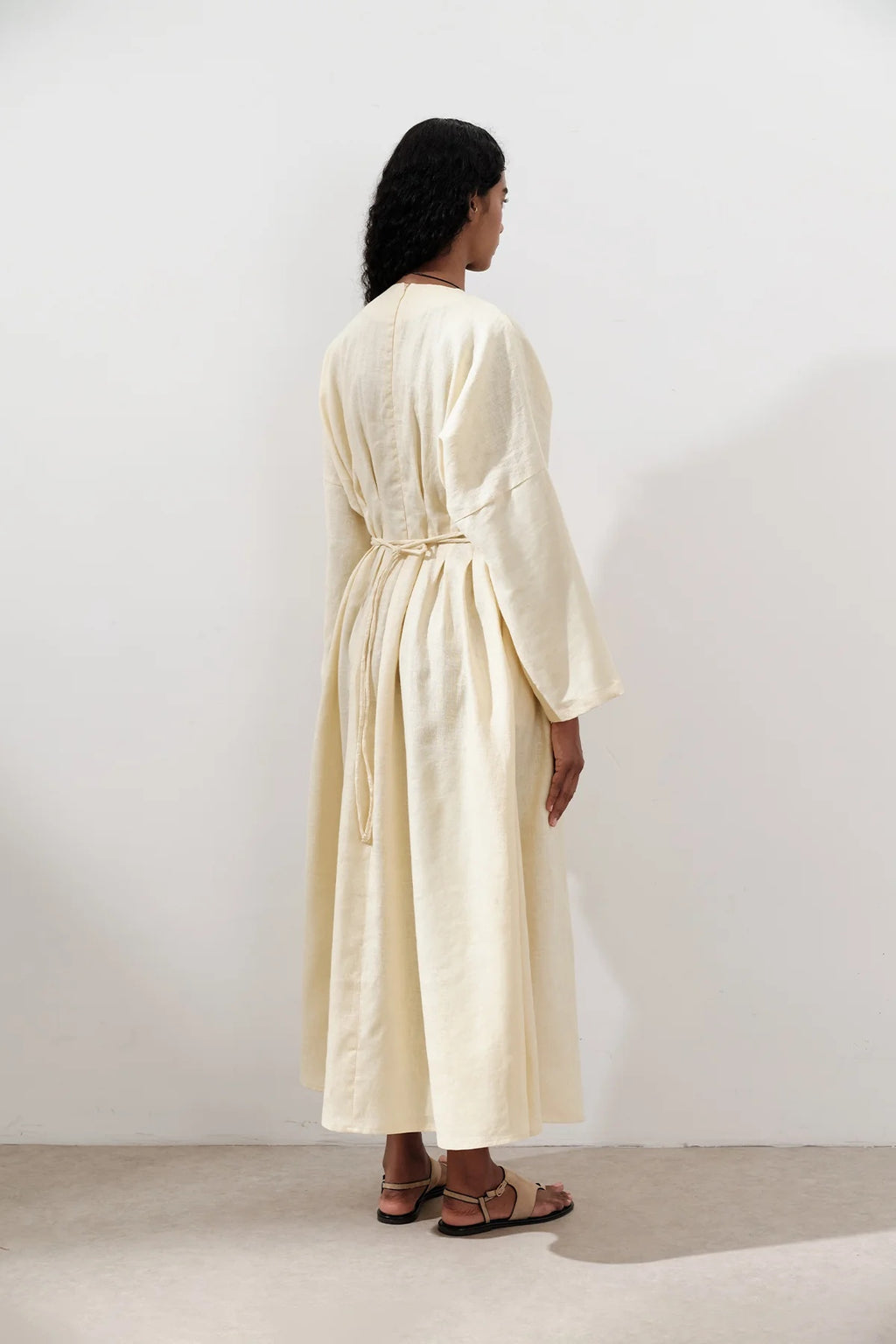 Textured Linen Box Pleated Maxi Dress