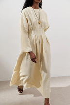 Textured Linen Box Pleated Maxi Dress