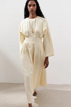 Textured Linen Box Pleated Maxi Dress