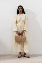 Textured Linen Box Pleated Maxi Dress
