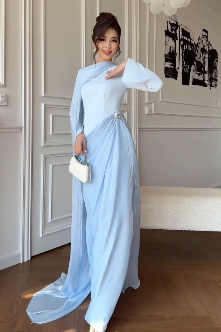 Clara Draped Cape Sleeve Maxi Gown