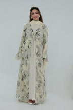 Elowen Floral Tiered Open Abaya-Apricot