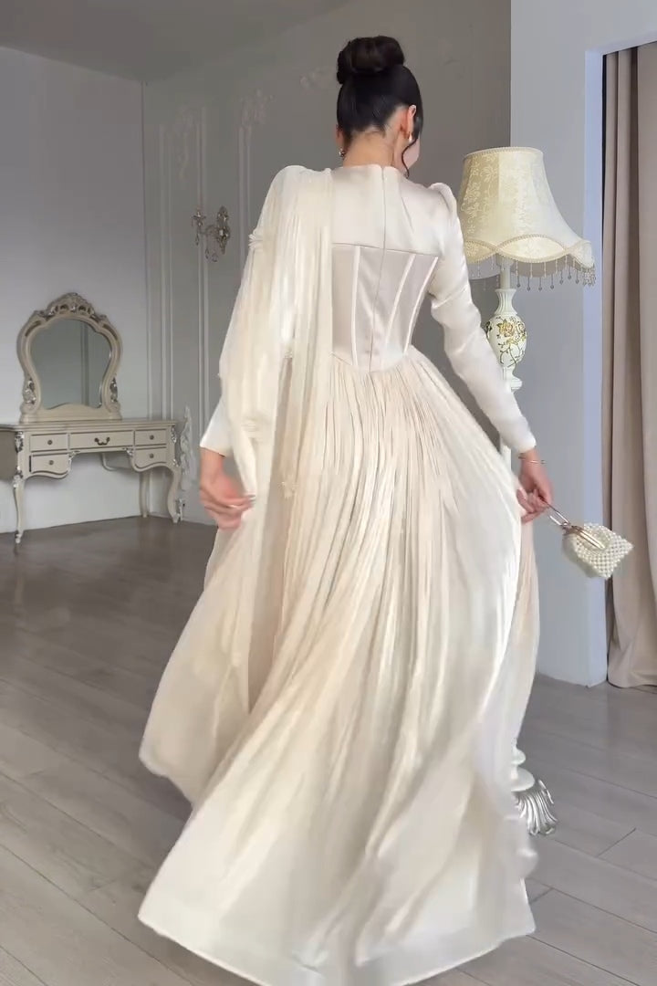 Elowen Corset Pleated Cape Maxi Dress