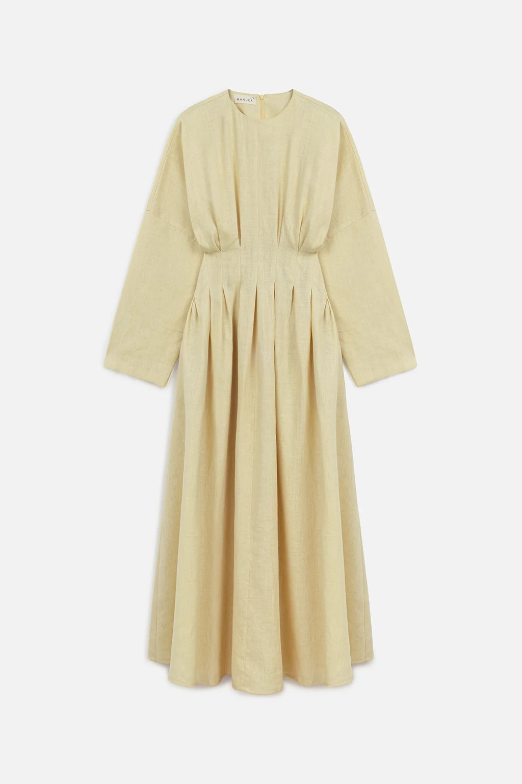 Textured Linen Box Pleated Maxi Dress