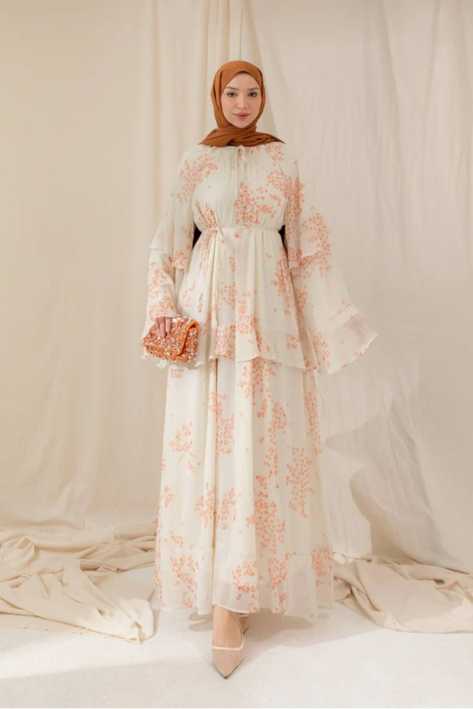 Zahra Floral Tiered Flare Sleeve Abaya