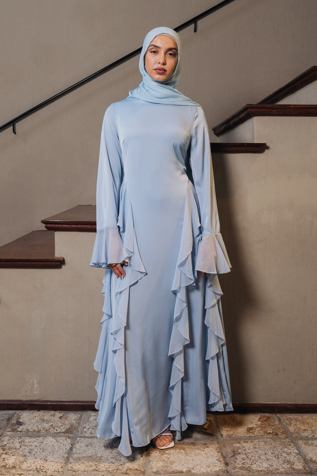 Freya Side Ruffle Chiffon Maxi Dress