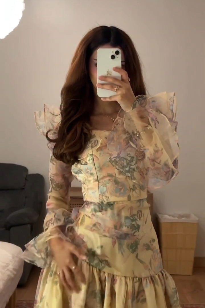 Liora Floral Ruffle Sleeve Maxi Dress