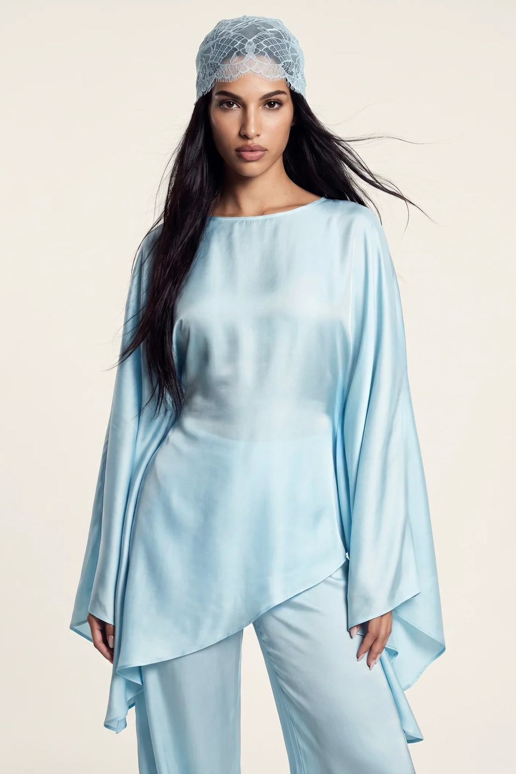 Sarah Cape Sleeve Pant Set-Blue