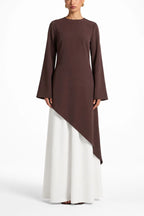 Zoe Asymmetrical Flare Sleeve Tunic Top-Coffee
