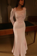 Ivanna 3D Floral Puff Shoulder Mermaid Dress-Pink