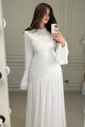 Chloe Shimmer Asymmetrical Chiffon Maxi Dress-White