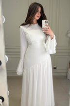 Chloe Shimmer Asymmetrical Chiffon Maxi Dress-White