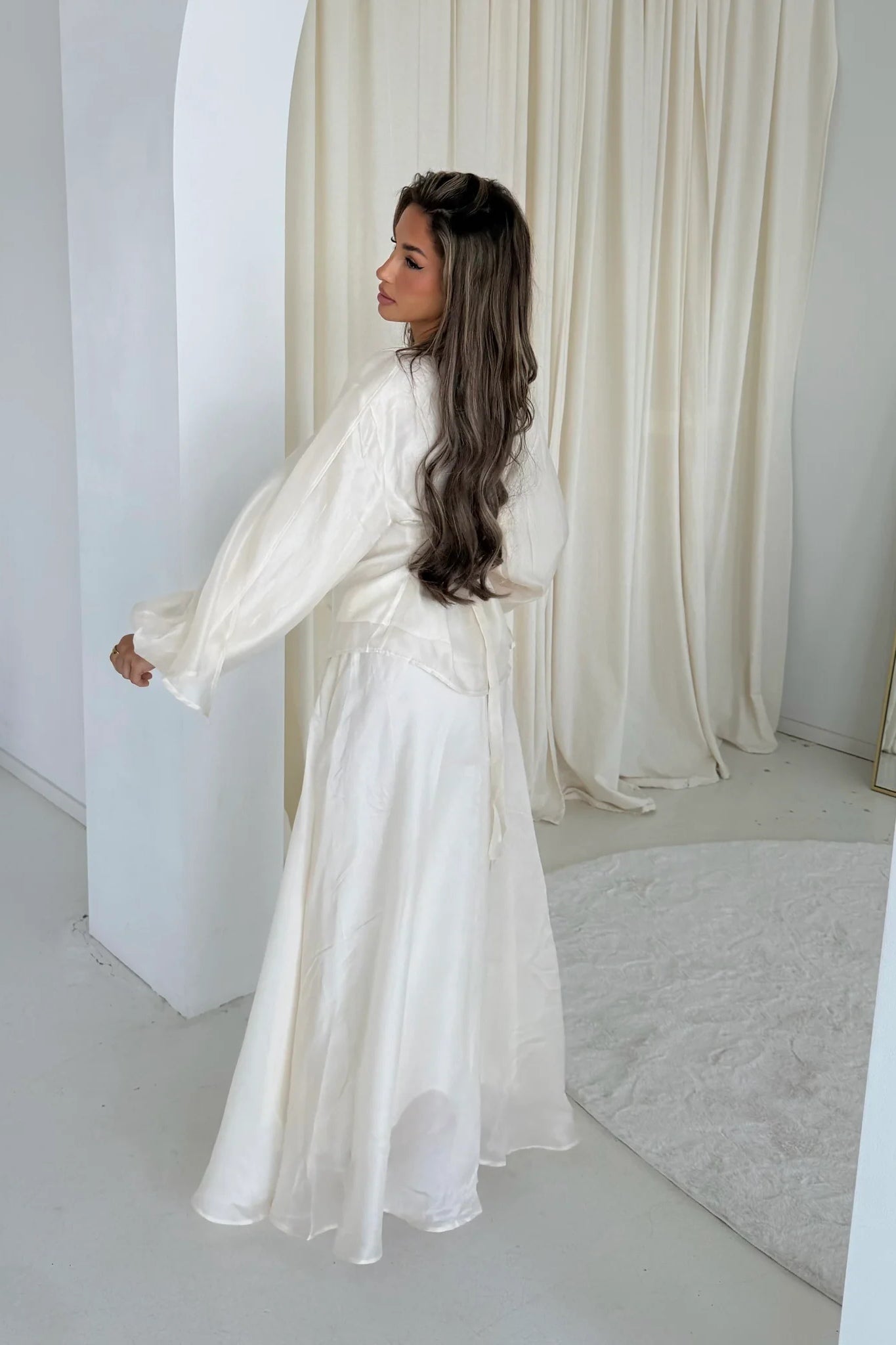 Luminous Organza Tie Neck Maxi Dress-White