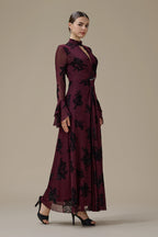 Kaia Twist Front Flare Sleeve Maxi-Wine