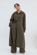 Muna Striped Shirt Long Two Piece Set-Green