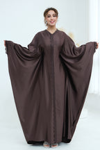 Sara Lace Trim Batwing Satin Abaya-Coffee
