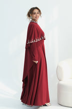 Maya Rhinestone Cape Layer Maxi Dress-Wine