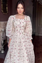 Sophia Square Neck Puff Sleeve Floral Maxi Dress-Pink