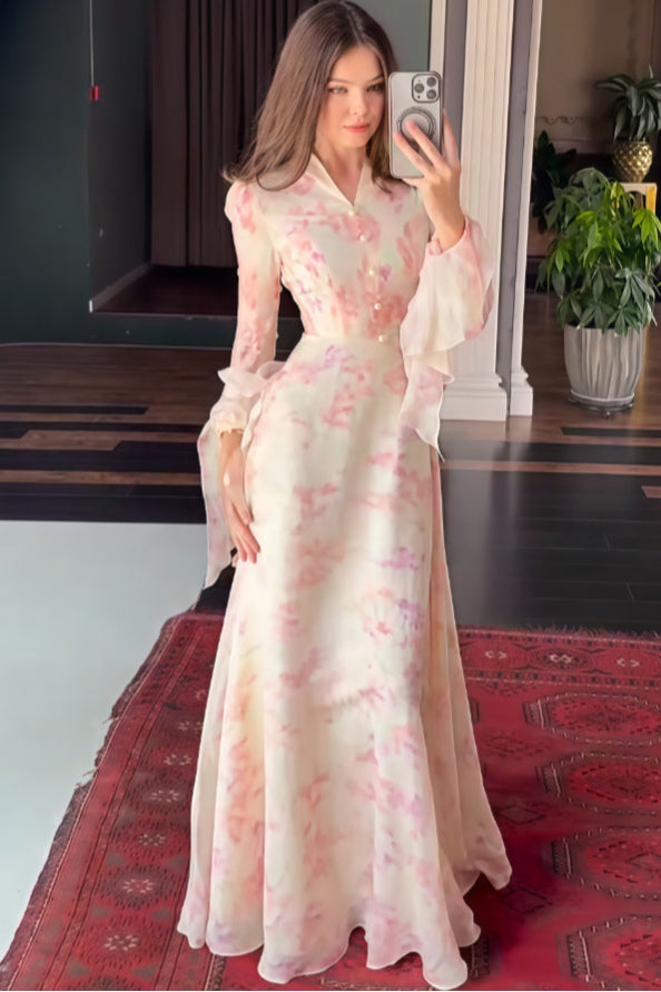 Mia Floral Ruffle Cuff Maxi Dress