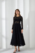Jayleen Hollow Lace A-line Maxi Dress-Black