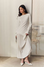Maren Pleated Layer Midi Dress-Apricot