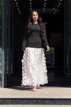 Vera 3D Petal Flare Sleeve Maxi Dress-Black