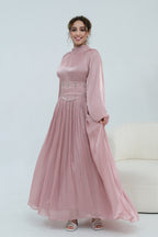 Rania Beaded Waist Shimmer Maxi-Pink