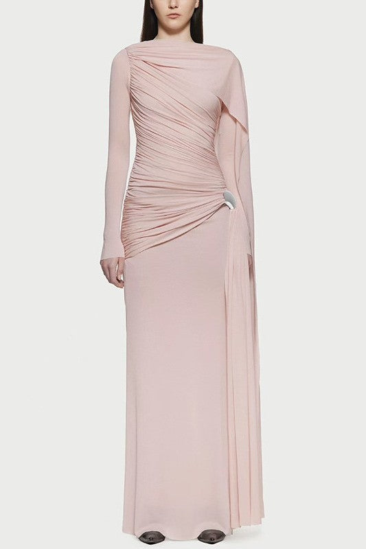 Elegant Solid-Color Slim-Fit Maxi Dress-Pink
