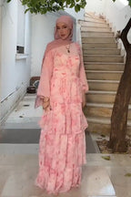 Floral Print Tiered Flounce Maxi Dress