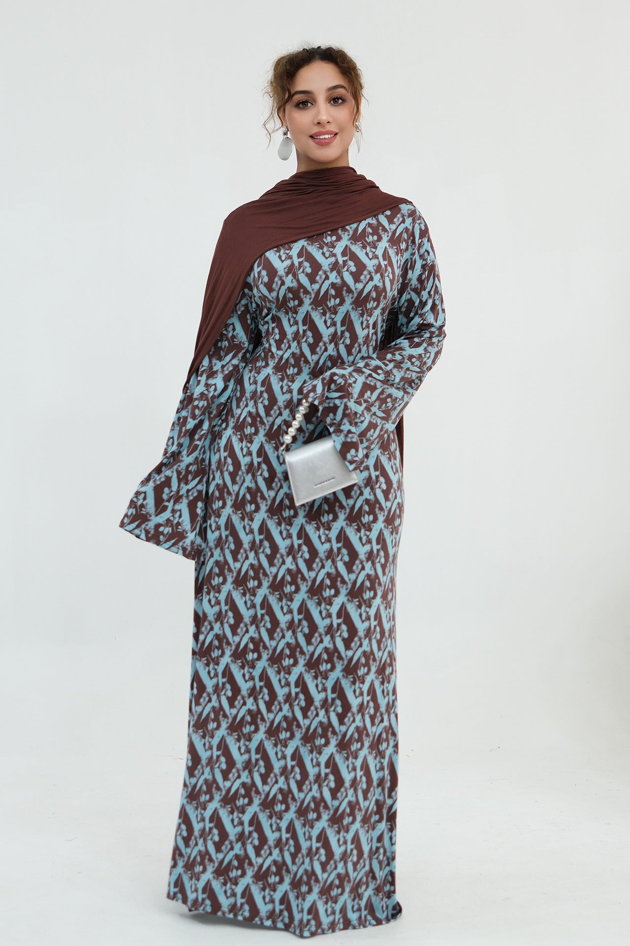 Dania Geometric Floral Flare Sleeve Maxi Dress