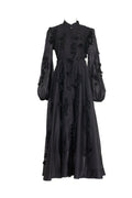 Amara Petal Applique Tie Waist Midi-Black