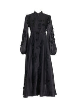 Amara Petal Applique Tie Waist Midi-Black