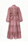 Lulu Lace Tiered Tie Waist Midi-Pink