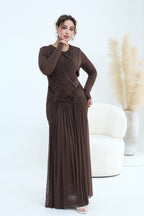 Grace Woven Mesh Maxi Dress-Brown