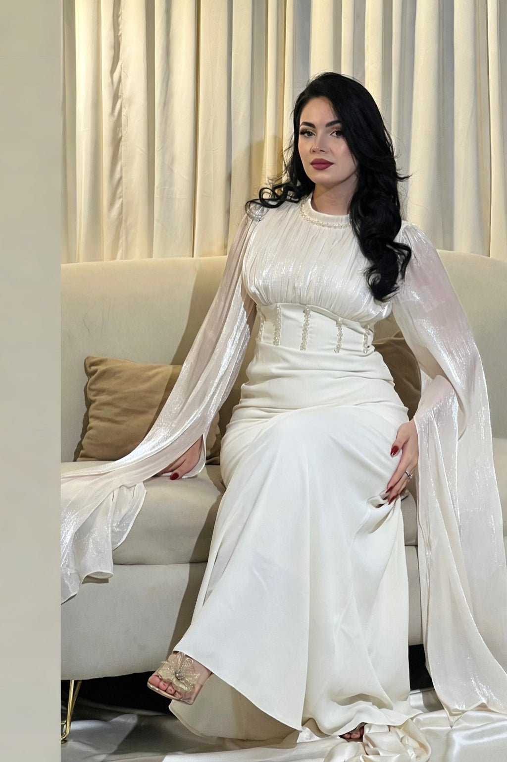 Serena Beaded Corset Bell Sleeve Gown