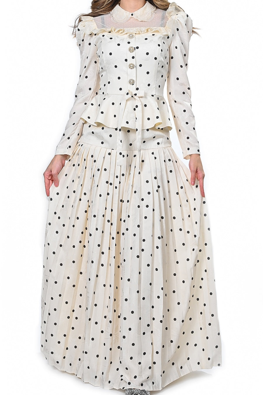 Clara Lace Collar Polka Dot Co-ord Set-White
