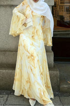 Yara Watercolor Ruffle Flare Maxi Dress-Yellow